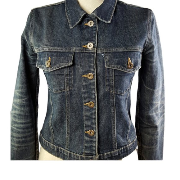 Silver Jeans Jacket Women sz S by  blue Distressed Cutoff Holed Made in Canada - Picture 1 of 12